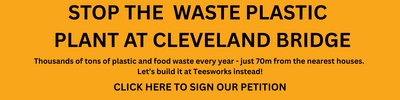 A banner calling for people to sign a petition against the proposed waste plastic plant